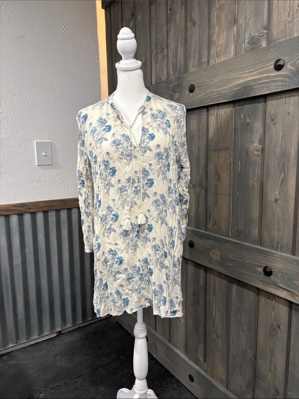 Denim & Supply Ralph Lauren Cream Tunic Dress with Blue Floral Print